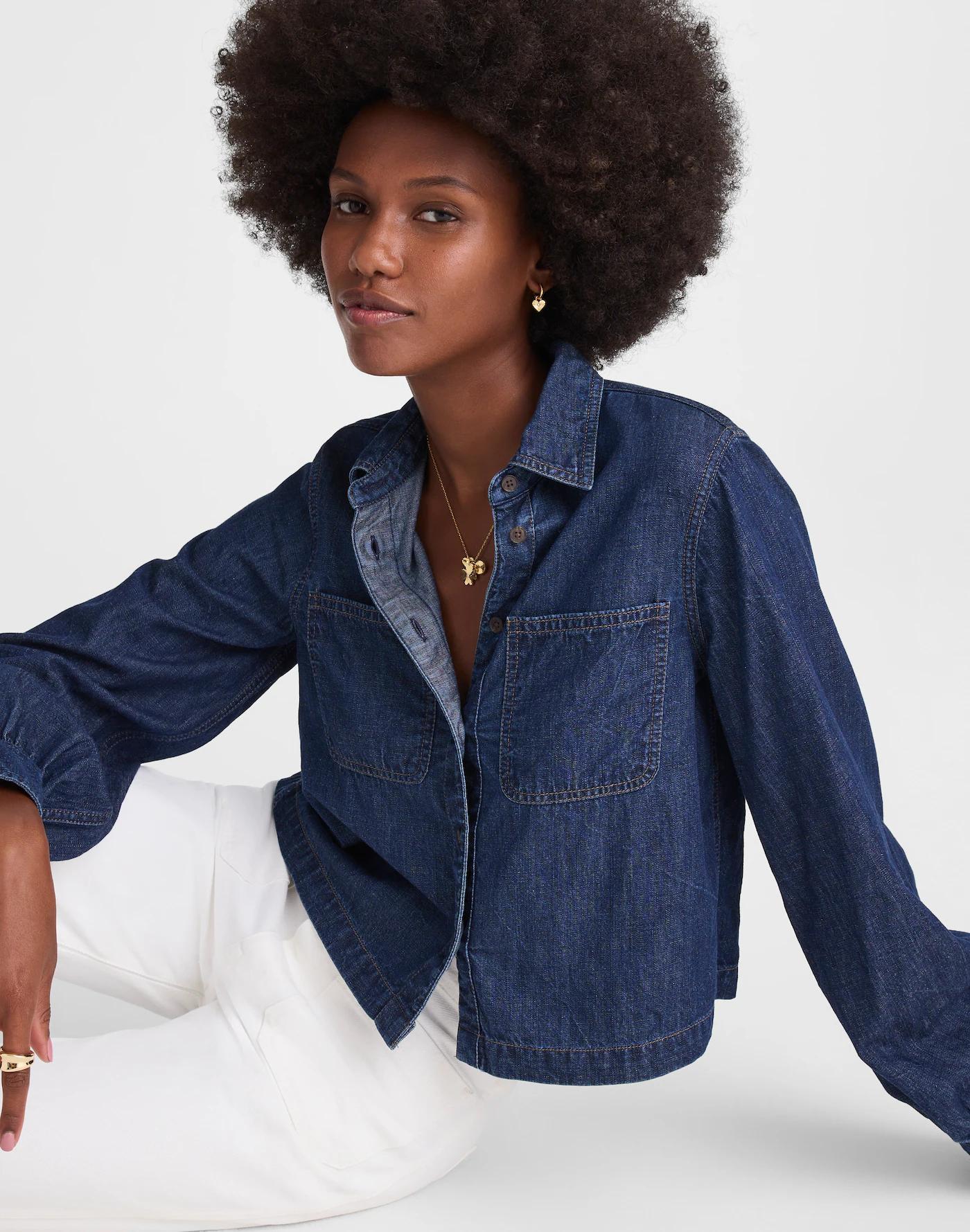 Denim Patch Pocket Button-Up Top Product Image