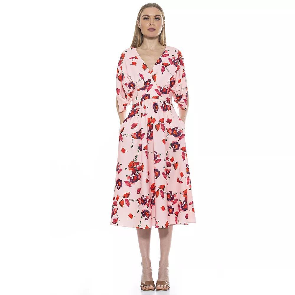 Women's ALEXIA ADMOR August Draped Fit & Flare Midi Dress, Size: 2, Sweet Pea Product Image