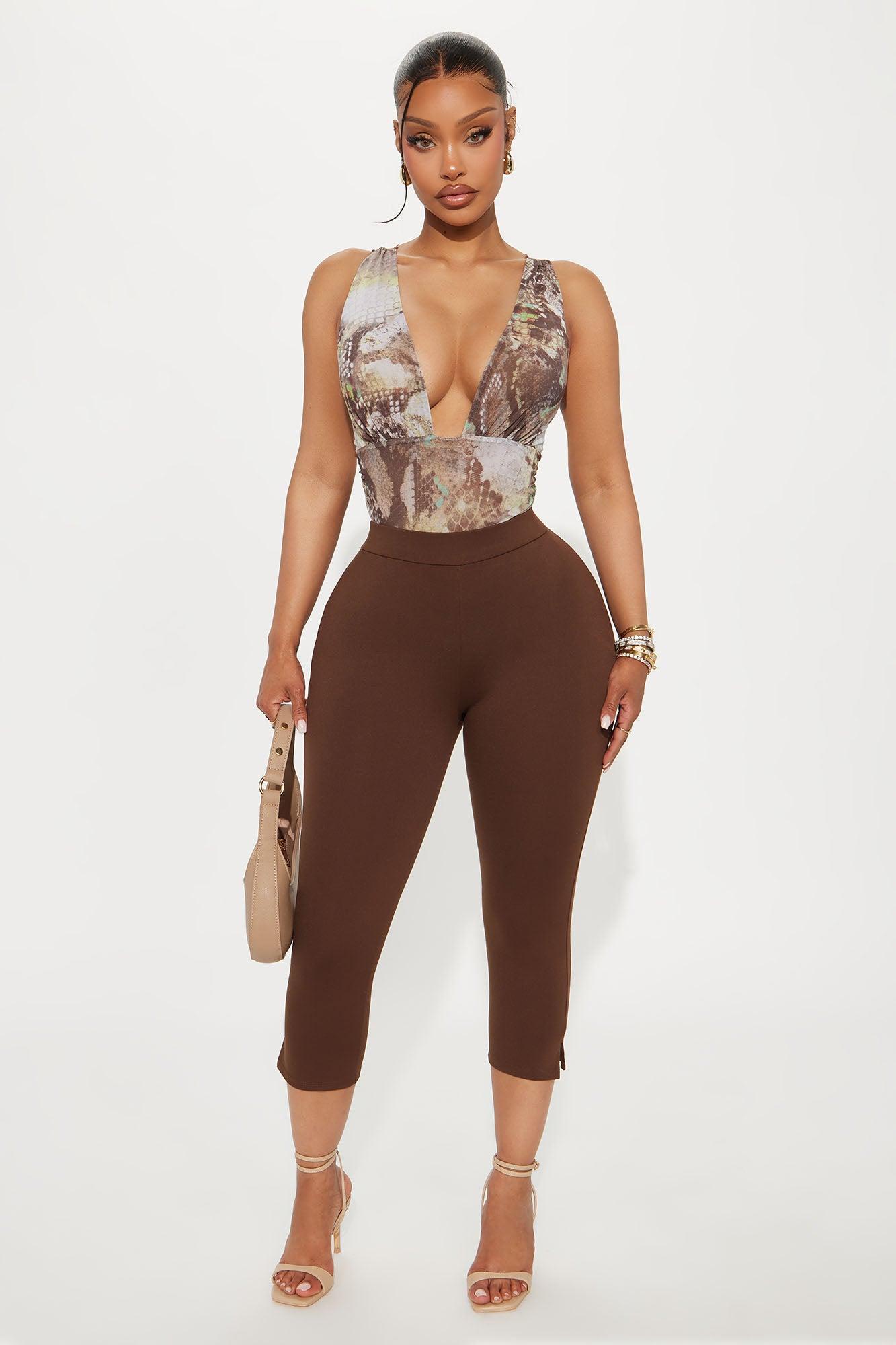 I’m Waiting Cut Out Mesh Bodysuit  - Brown/combo Female Product Image