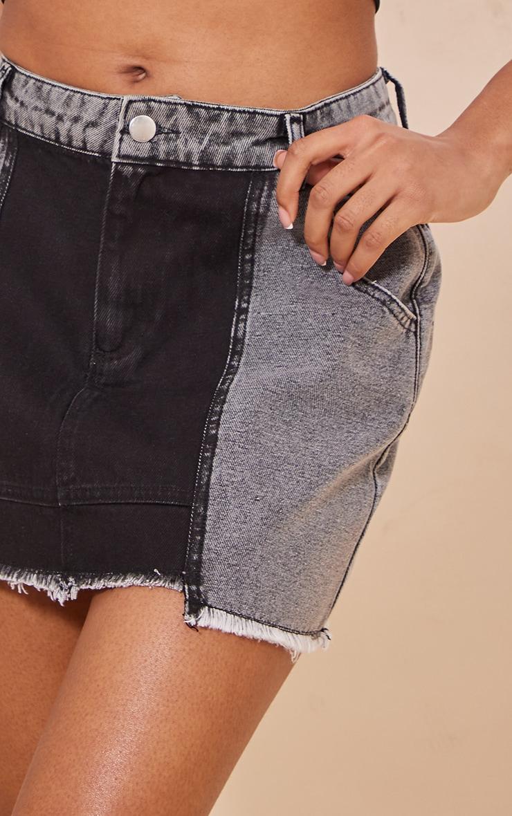 Washed Black Panel Denim Mini Skirt Product Image