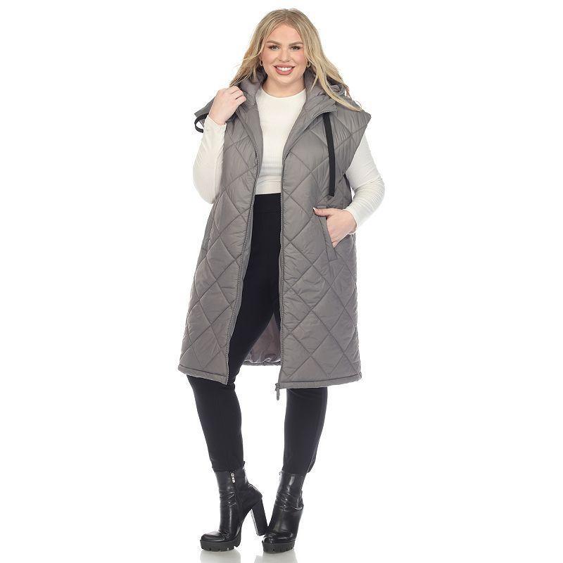 White Mark Plus Size Diamond Quilted Hooded Puffer Vest Product Image
