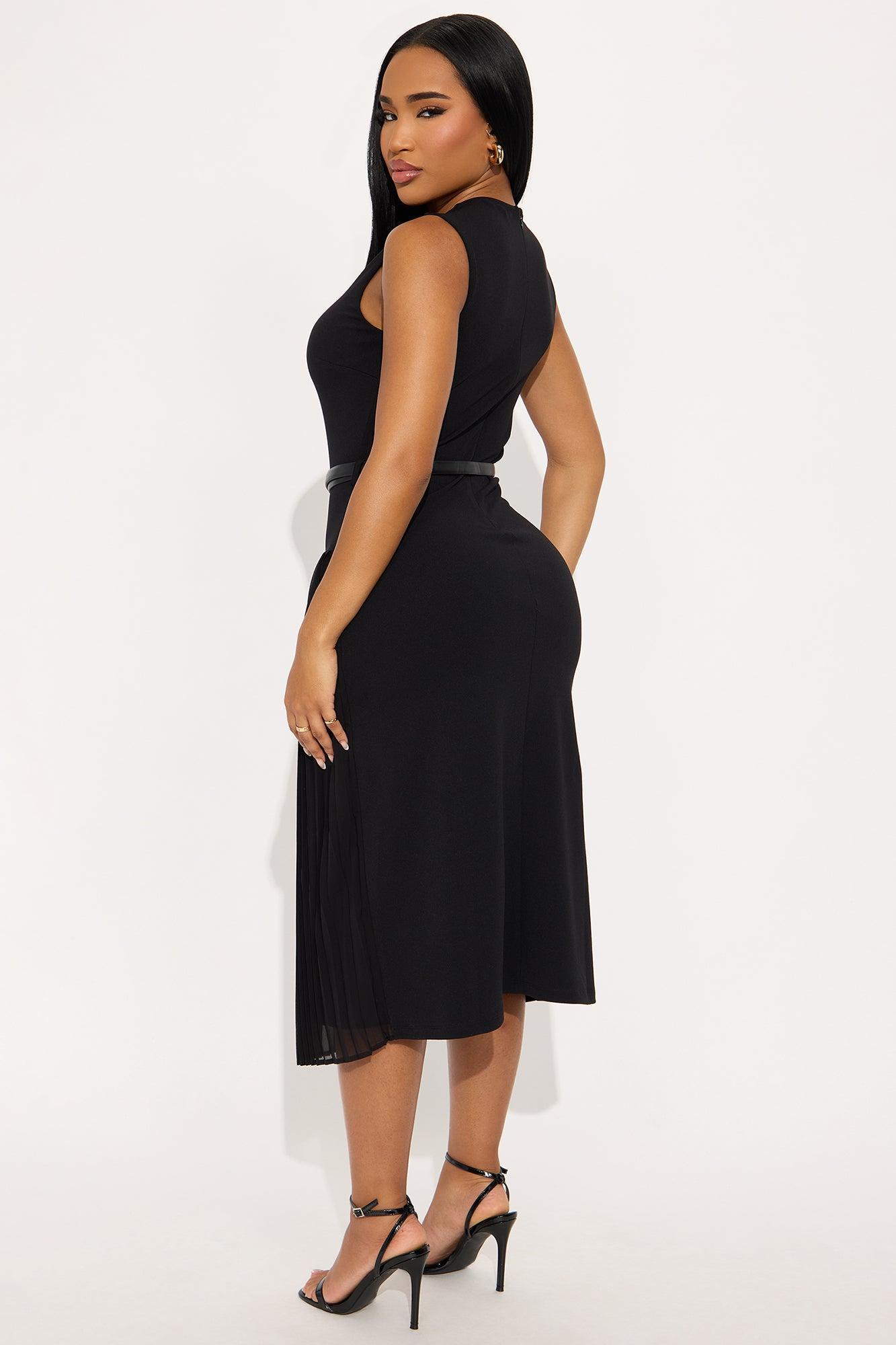 Marissa Belted Midi Dress - Black Female Product Image