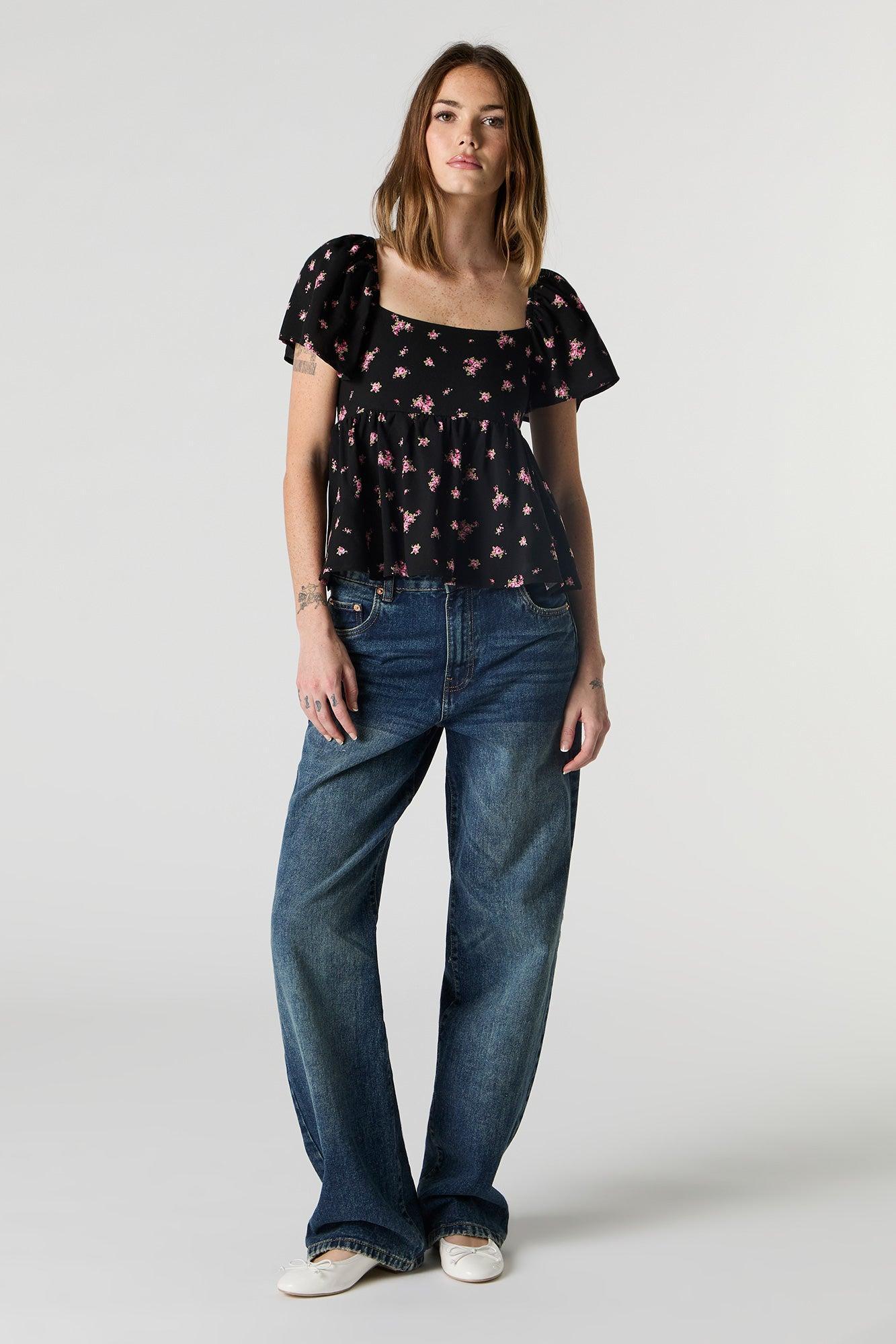 Floral Short Sleeve Milkmaid Top Female Product Image
