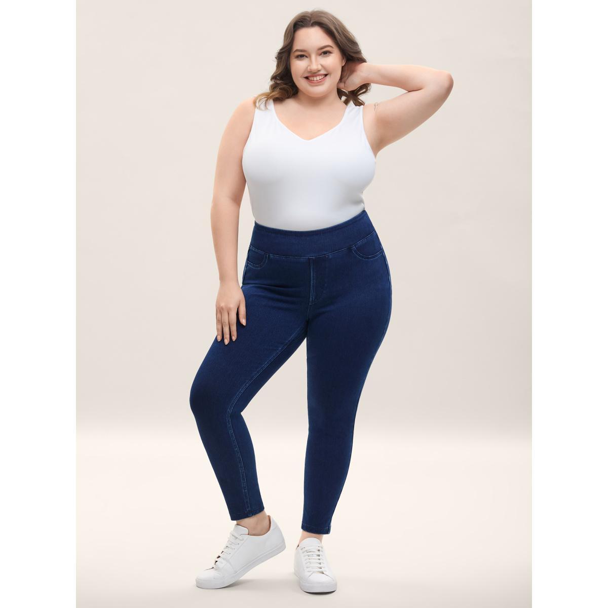 Plus Size Pull On Classic Skinny Fit Jeans Women Darkindigo High stretch Slanted pocket Jeans BloomChic 22-24/3X Product Image