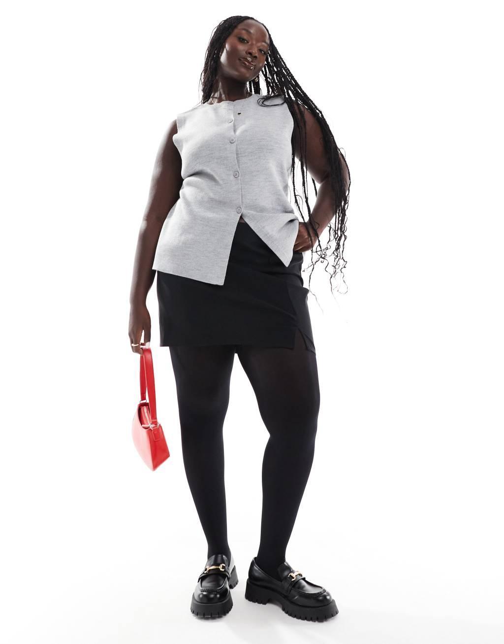 ASOS DESIGN Curve mini skirt with split detail in black Product Image