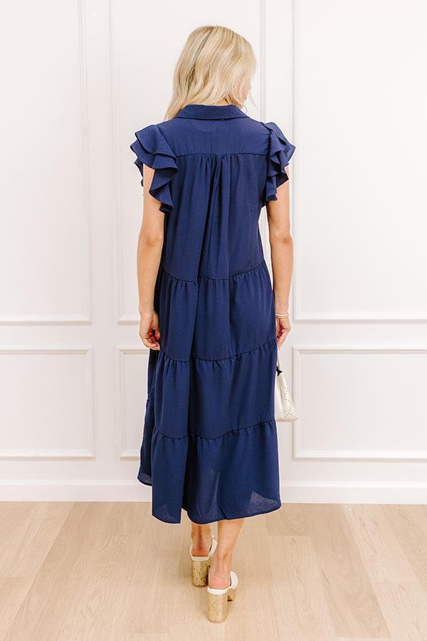 Sunny Spritzer Tiered Midi Dress in Navy Product Image