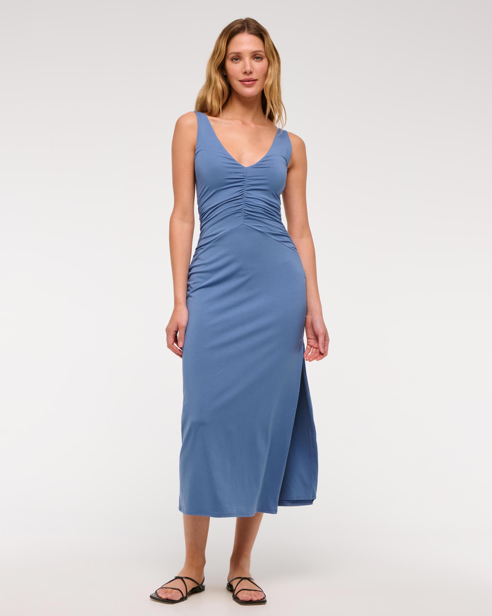 Bra-Free Ruched Knit Midi Dress Product Image