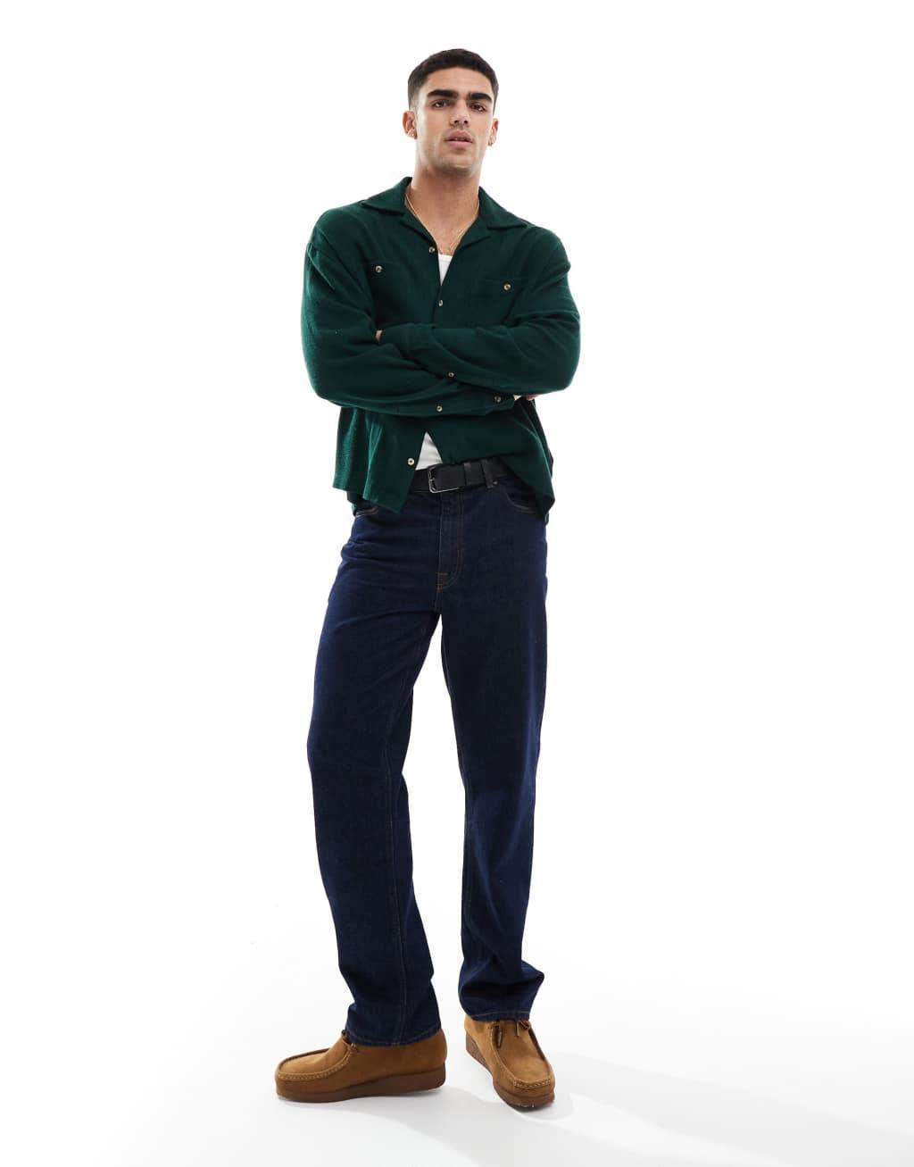 ASOS DESIGN boxy textured oversized shirt in green Product Image