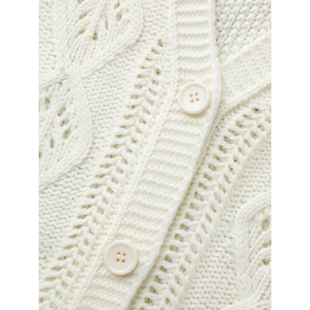 Plus Size Solid Hollow Out Button Up Cardigan Apricot Women Casual Loose Long Sleeve Everyday Cardigans BloomChic 30/6X Product Image