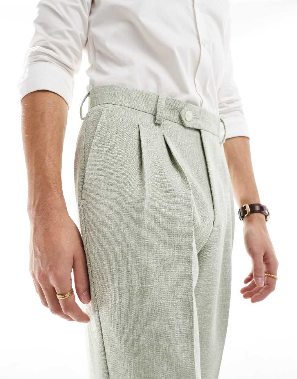ASOS DESIGN smart tapered fit chino pants in dusty green textured fabric Product Image