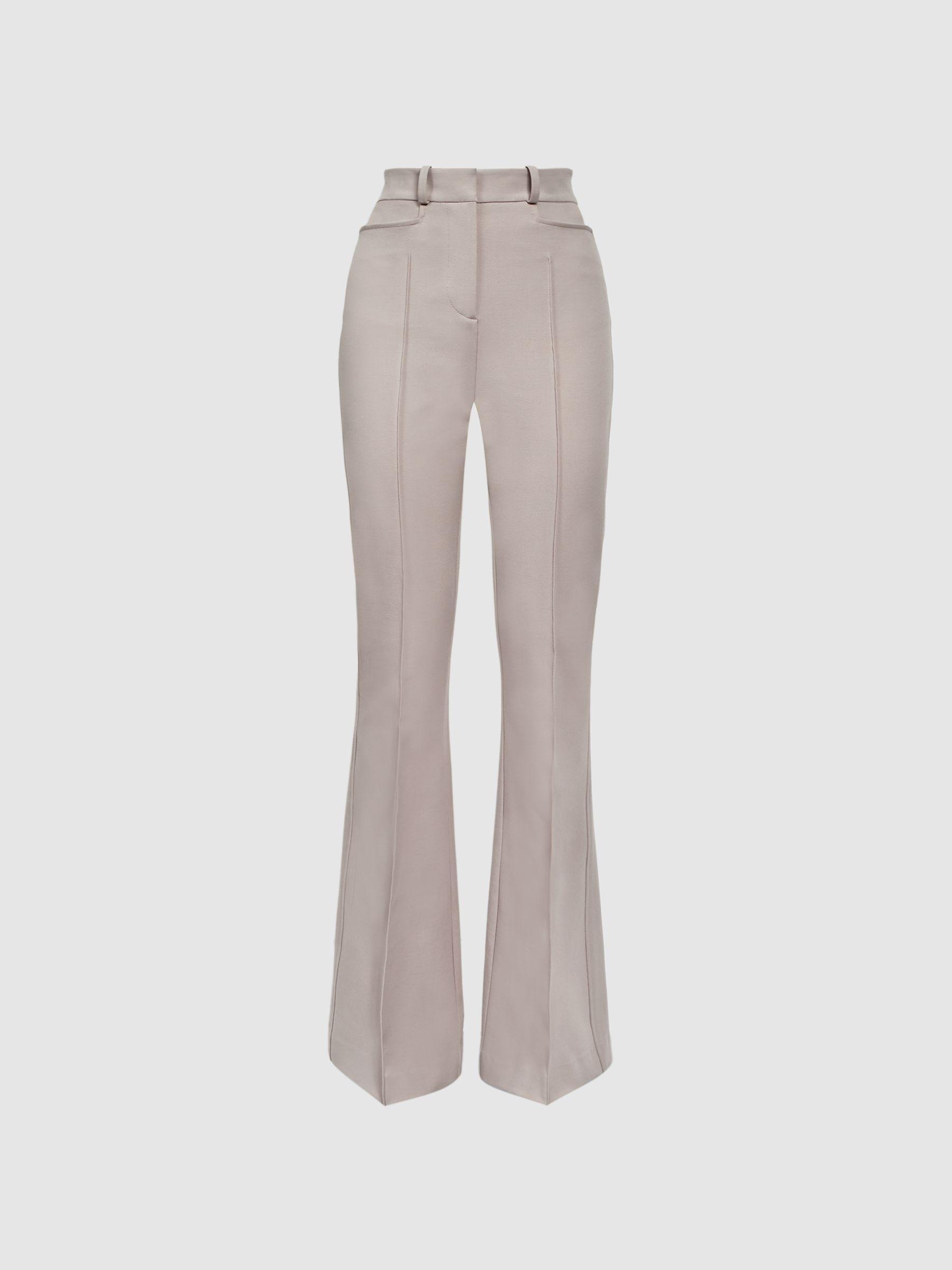 Flared High Rise Trousers in Neutral Product Image