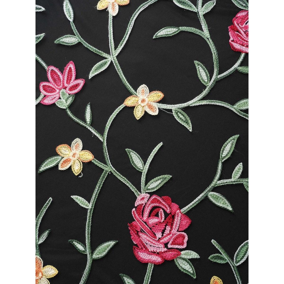 Plus Size Floral Embroidered Mesh Backless Dress Black Women Formal Texture Round Neck Cap Sleeve Curvy BloomChic 26/4X Product Image