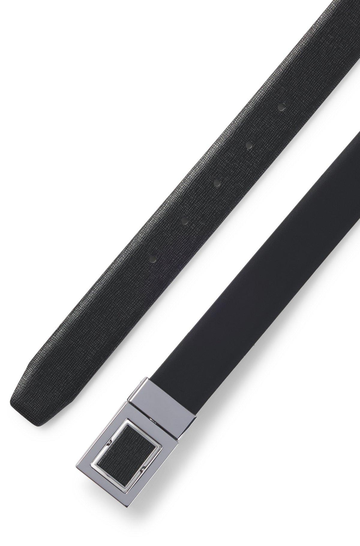 Reversible belt in plain and structured leather Product Image