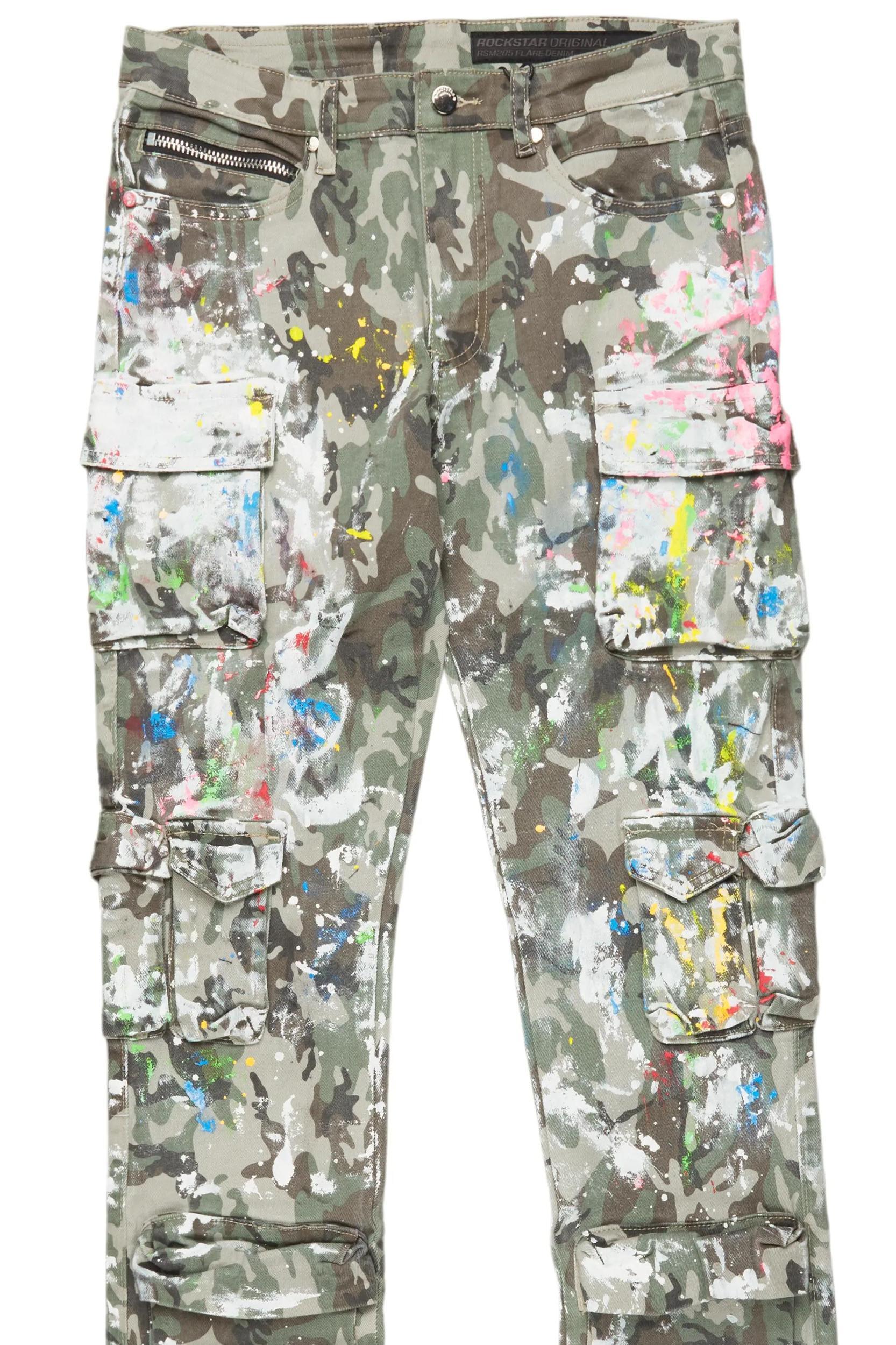 Callias Green Camo Painter Stacked Flare Jean Male Product Image
