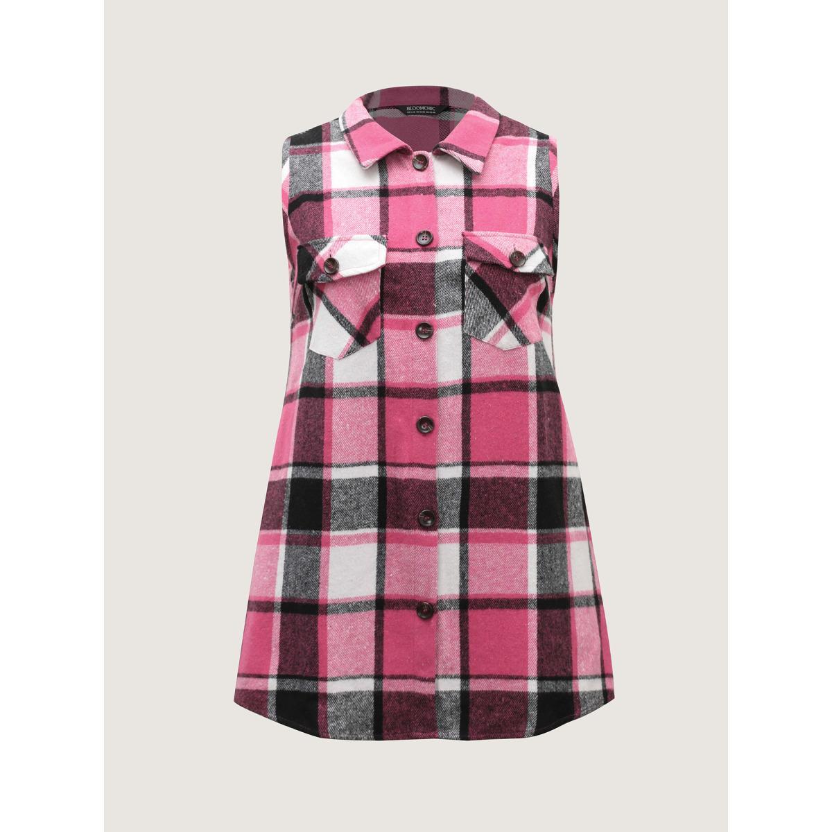 Plus Size Plaid Flap Detail Sleeveless Jacket Women Rosered Button Side seam pocket Everyday Jackets BloomChic 30/6X Product Image