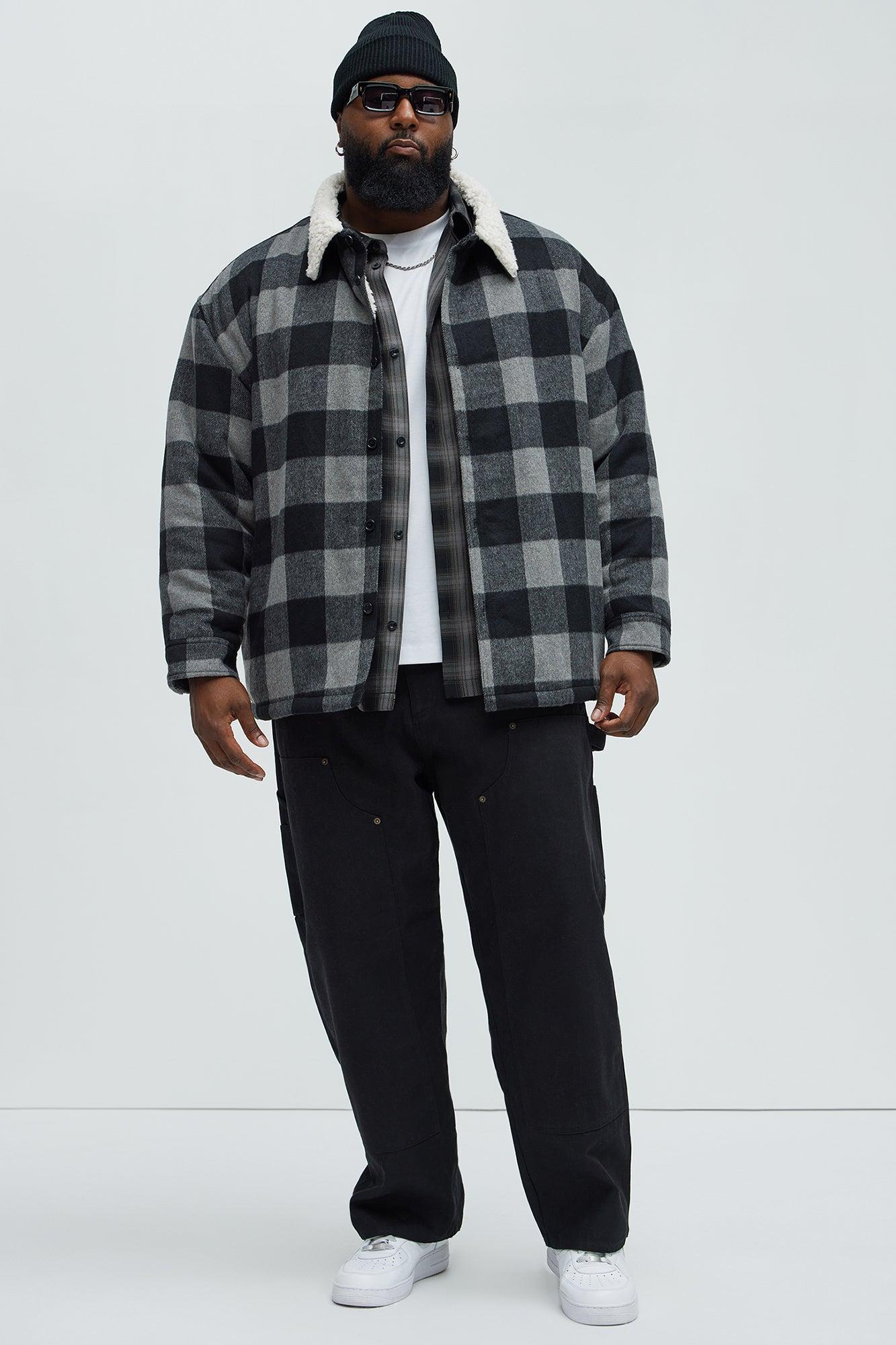 Sherpa Flannel Shacket - Black/Grey Product Image