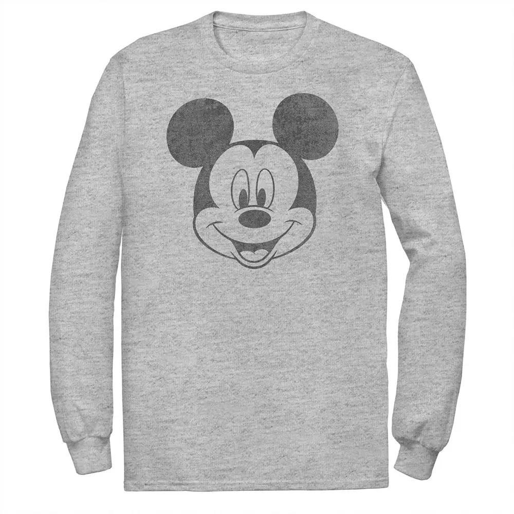 Disney's Mickey Mouse Big & Tall Black And White Portrait Long Sleeve, Men's, Size: XXL Tall, Athletic Grey Product Image