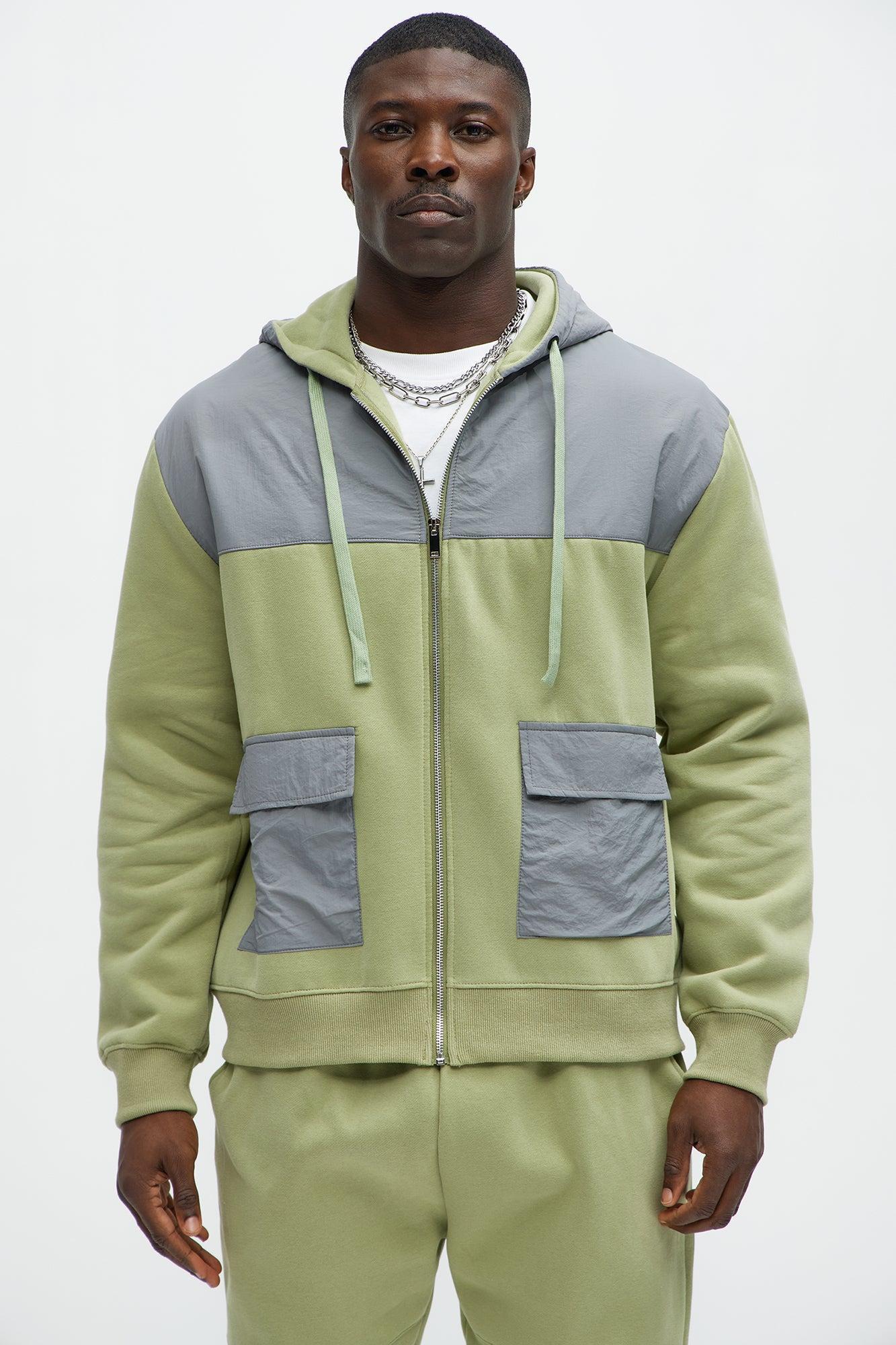 Diamond Zip Up Hoodie - Olive Product Image
