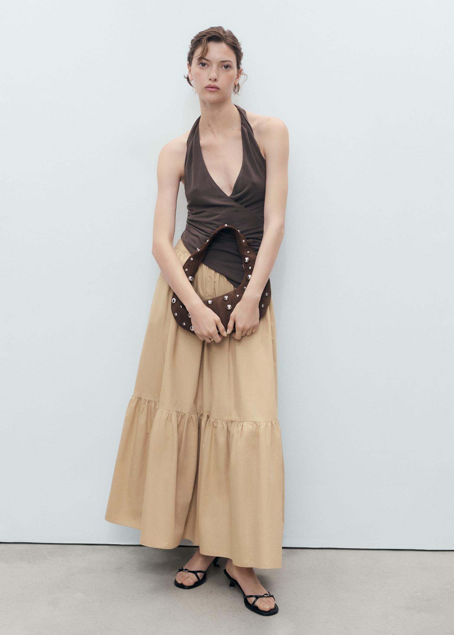 Long cotton A-line skirt - Women | MANGO USA Product Image