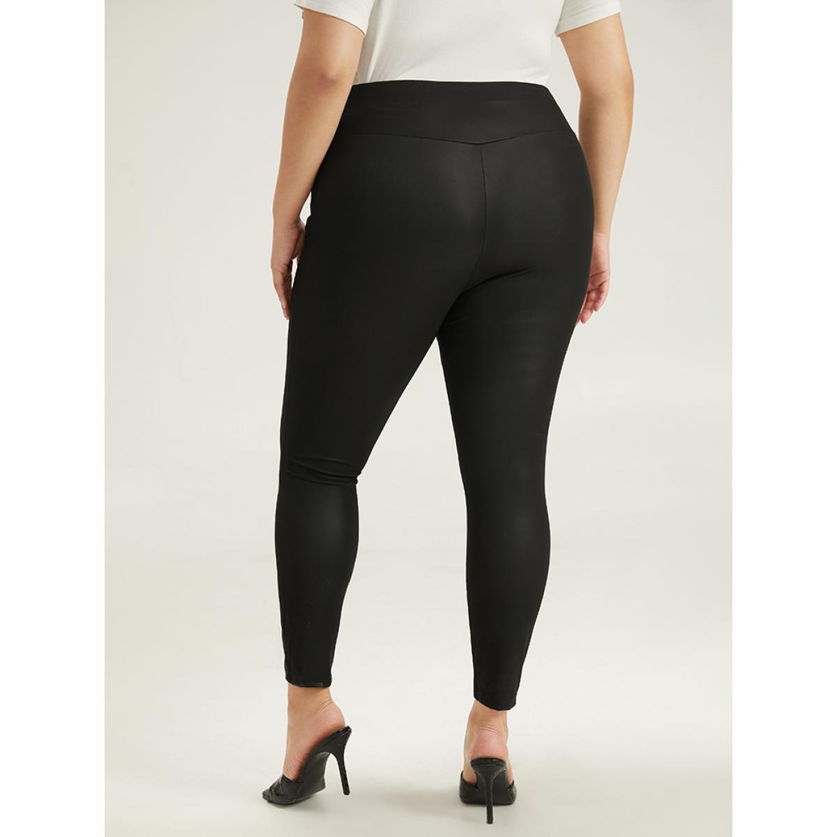 Plus Size PU Skinny Wideband Waist Leggings Women Black Casual High stretch Skinny High Rise Dailywear Leggings BloomChic 26/4X Product Image
