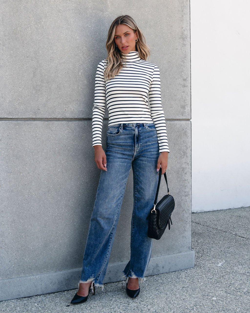 Muse By Magnolia Cream and Black Striped Turtleneck - FINAL SALE Product Image
