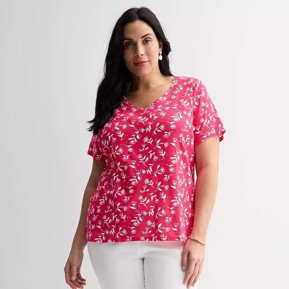 Plus Size Croft & Barrow® Essential V-Neck Top, Women's, Size: 4XL, Blue Wave Stripe Product Image