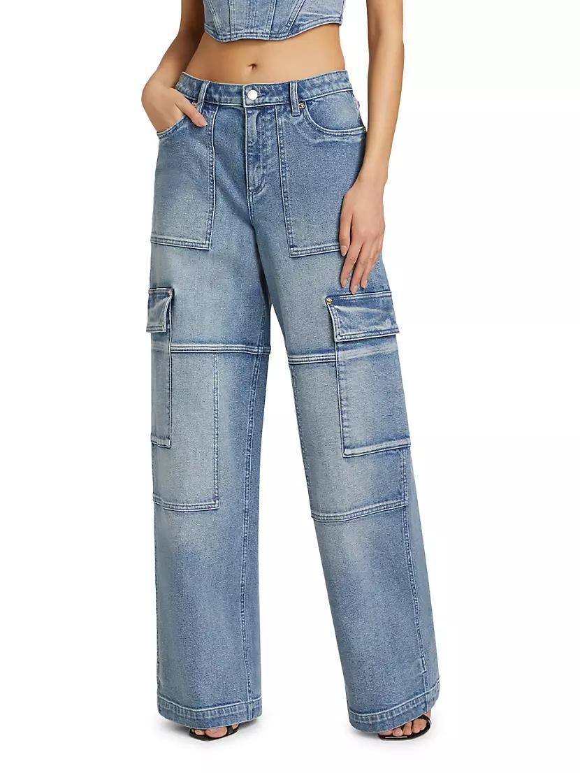 Cotton-Blend Wide-Leg Cargo Jeans Product Image