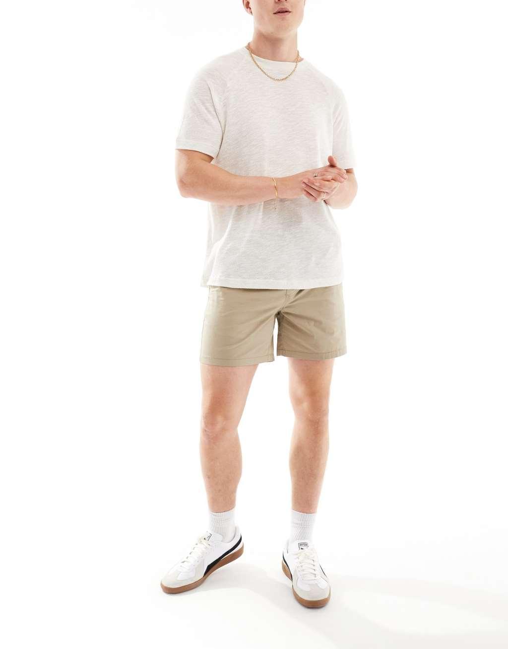 Jack & Jones chino shorts with drawstring waist shorts in beige Product Image