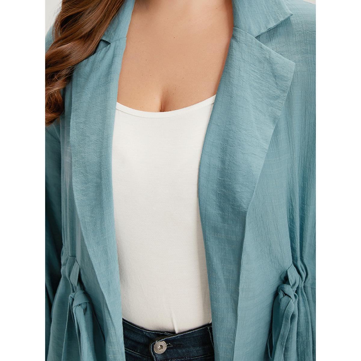 Plus Size Plain Suit Collar Drawstring Ties Kimono Women Cerulean At the Office Drawstring Belt Work Kimonos BloomChic 12/L Product Image