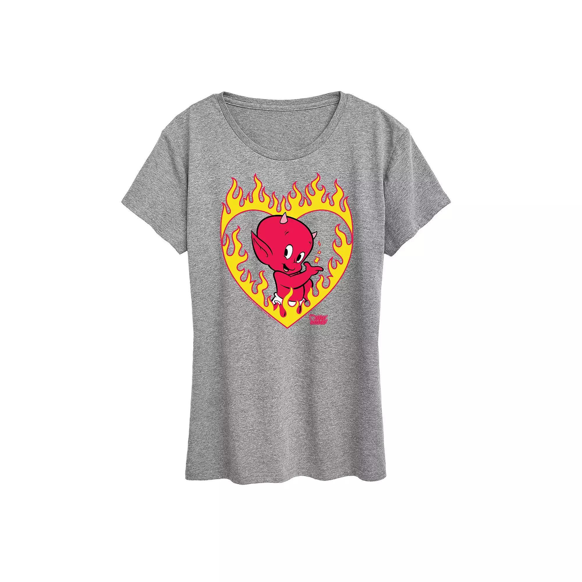 Womens Hot Stuff Flame Heart Graphic Tee, Girls Heather Grey Product Image