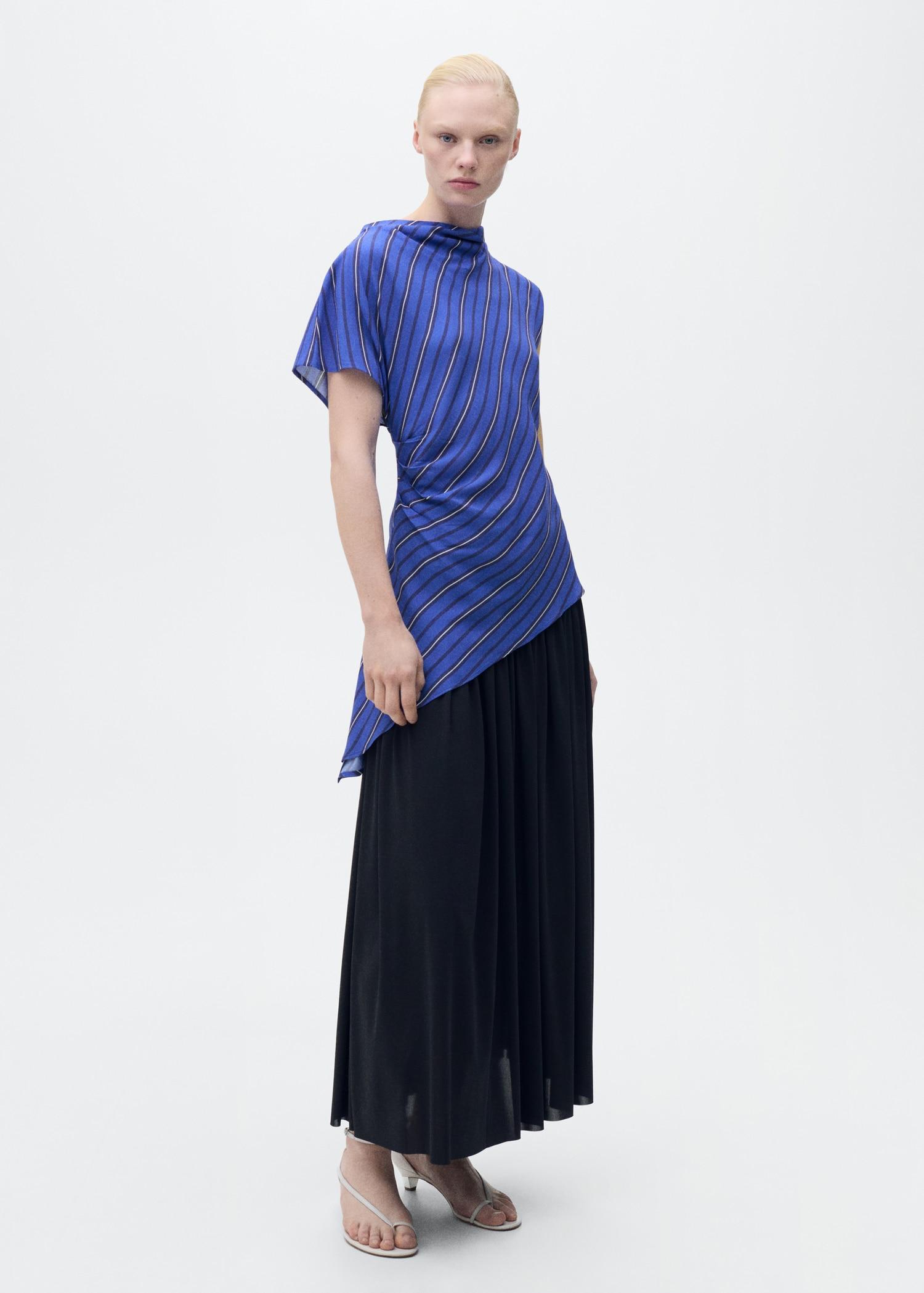 Asymmetrical striped blouse - Women | MANGO USA Product Image