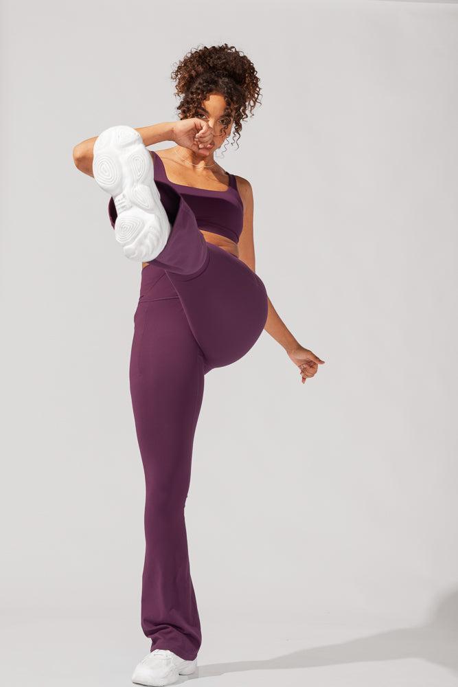 Crisscross Hourglass® Flared Leggings with Pockets - Winter Plum Product Image