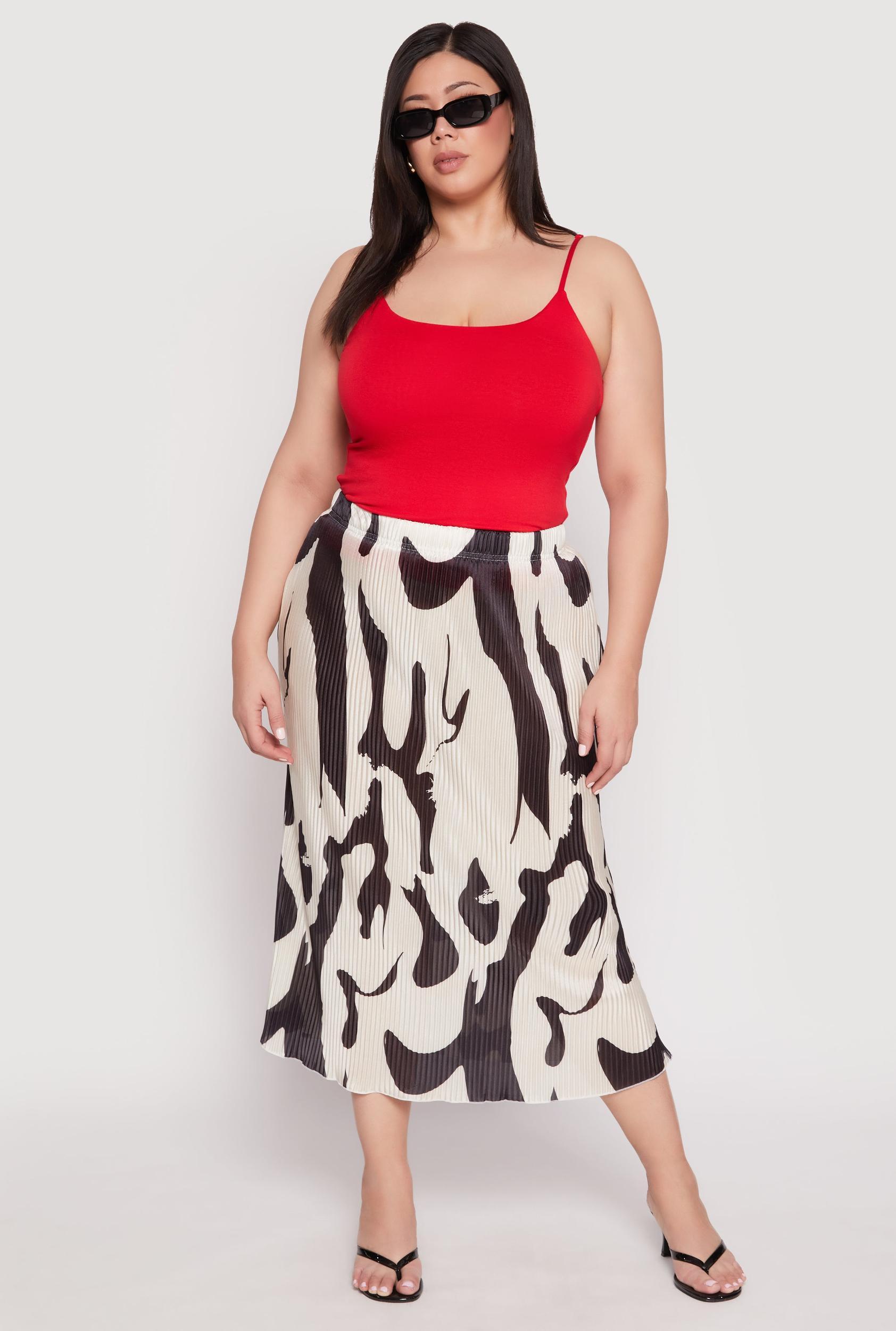 Womens Plus Size Plisse Abstract Print Midi Skirt Product Image
