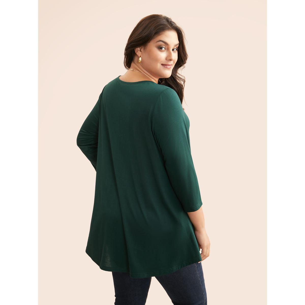 Plus Size Solid Crew Neck Medium Stretch T-shirt DarkGreen Women Casual Non Round Neck Everyday T-shirts BloomChic 12/L Product Image