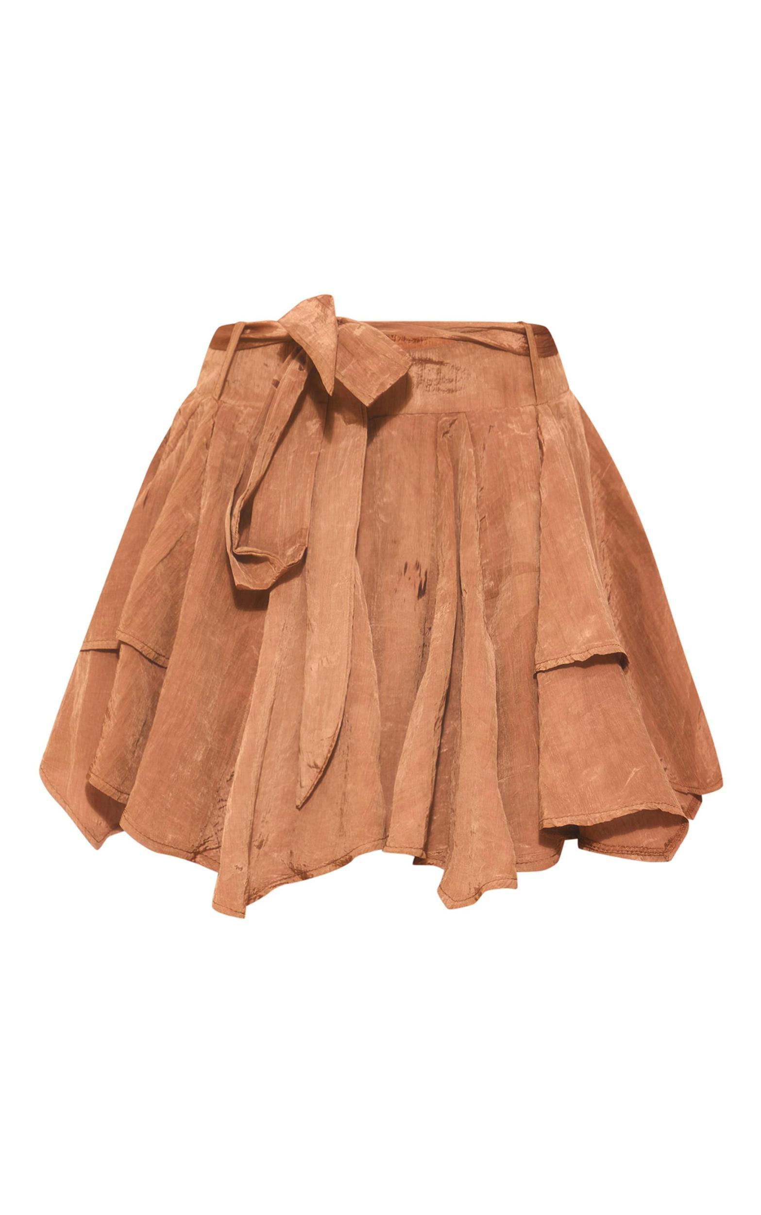 Chocolate Crinkle Satin Belted Mini Skort Product Image