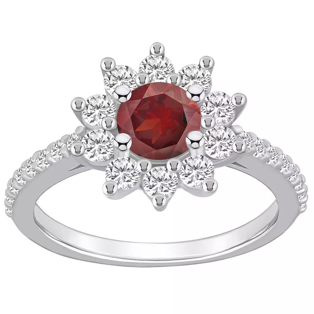 Alyson Layne 14k White Gold Garnet & 3/4 Carat T.W. Diamond Halo Ring, Women's, Size: 9, Red Product Image