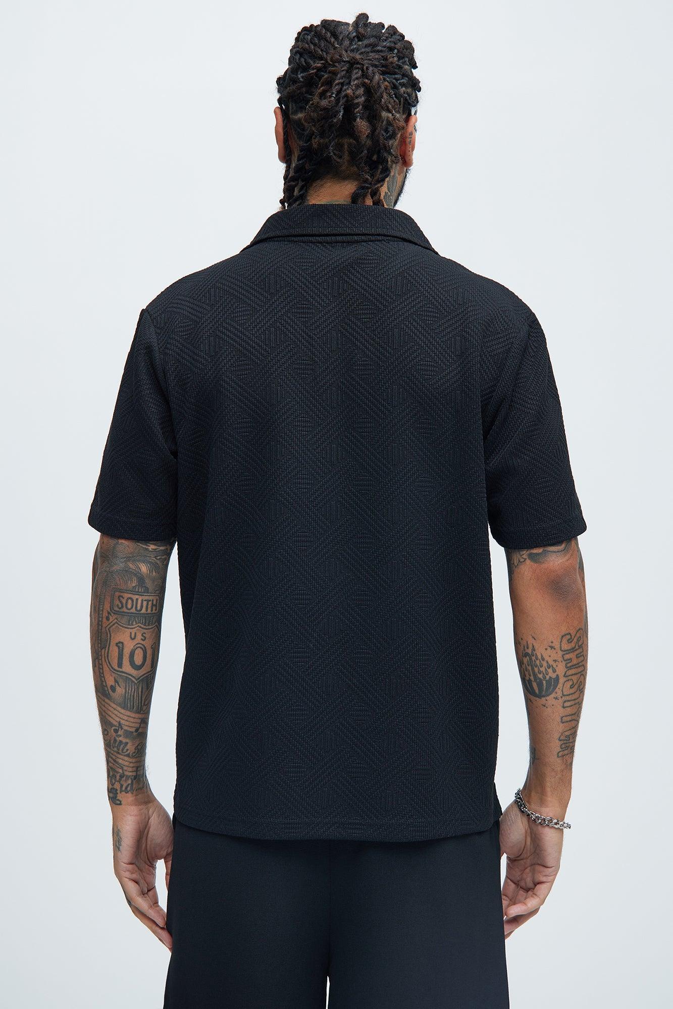Burley Geo Textured Johnny Collar Shirt - Black Product Image