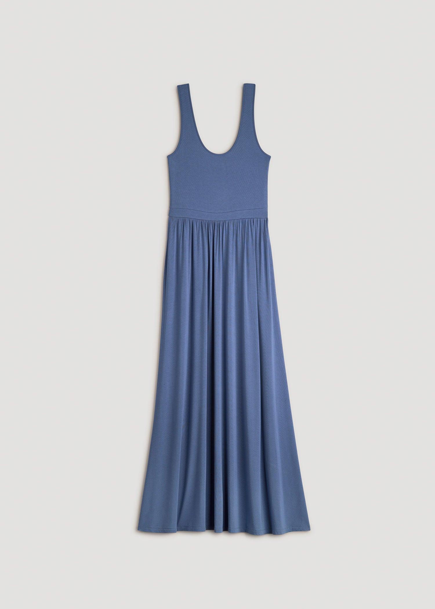 Jersey Tank Maxi Dress with Pockets for Tall Women in Steel Blue Product Image