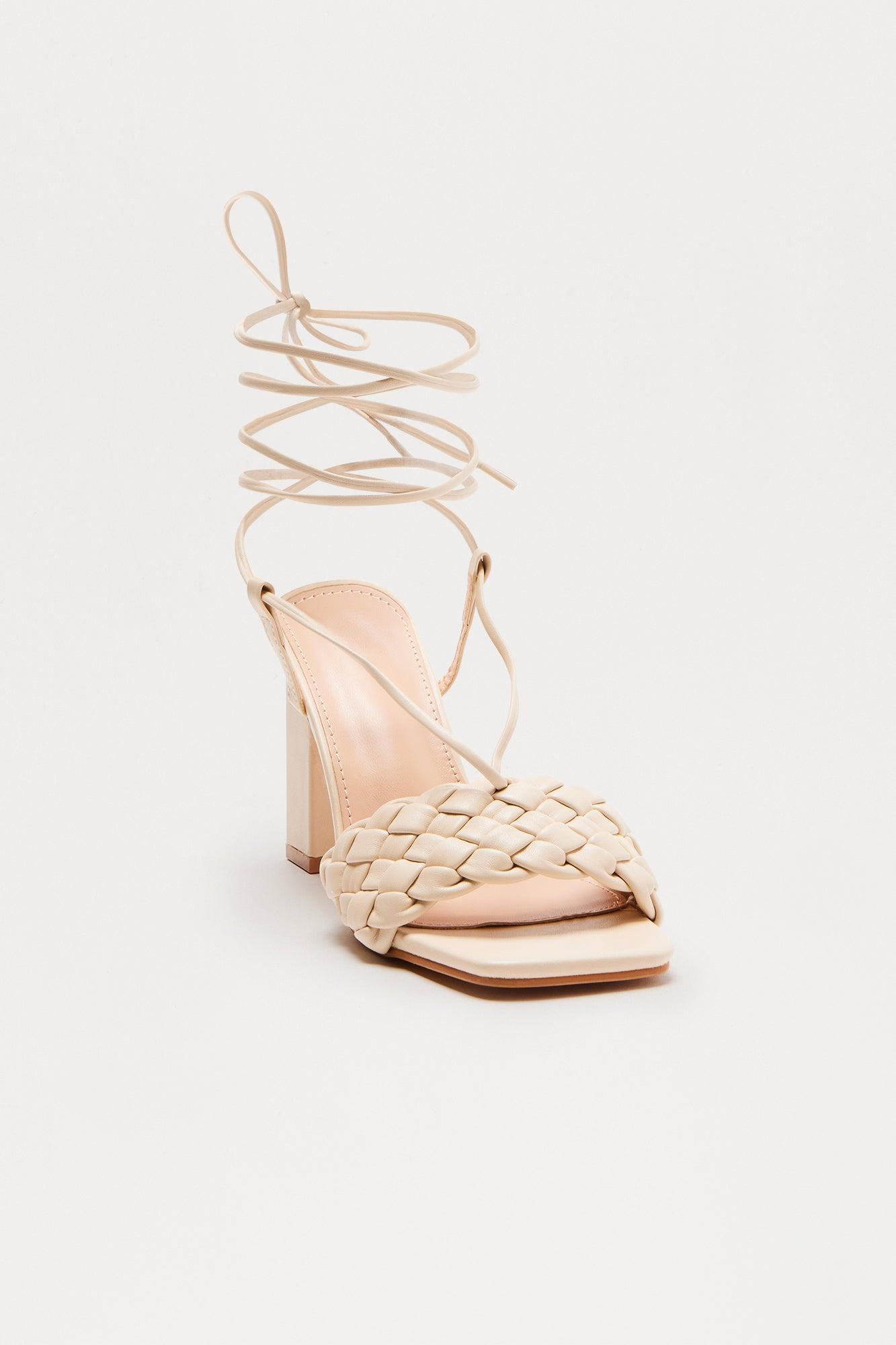 Stelly Braided Wrap Up Heels - Beige Female Product Image