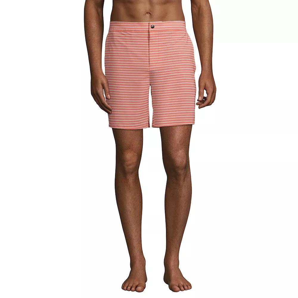 Men's Lands' End 7" Sunset Swim Trunks, Size: XXL, Red Stripe Product Image