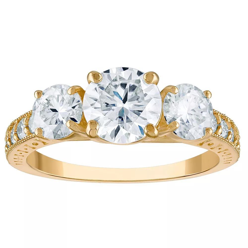 White Lotus 10k Gold 3 Carat T.W. Lab-Created Moissanite Trio Stones & Studded Band Engagement Ring, Womens Product Image