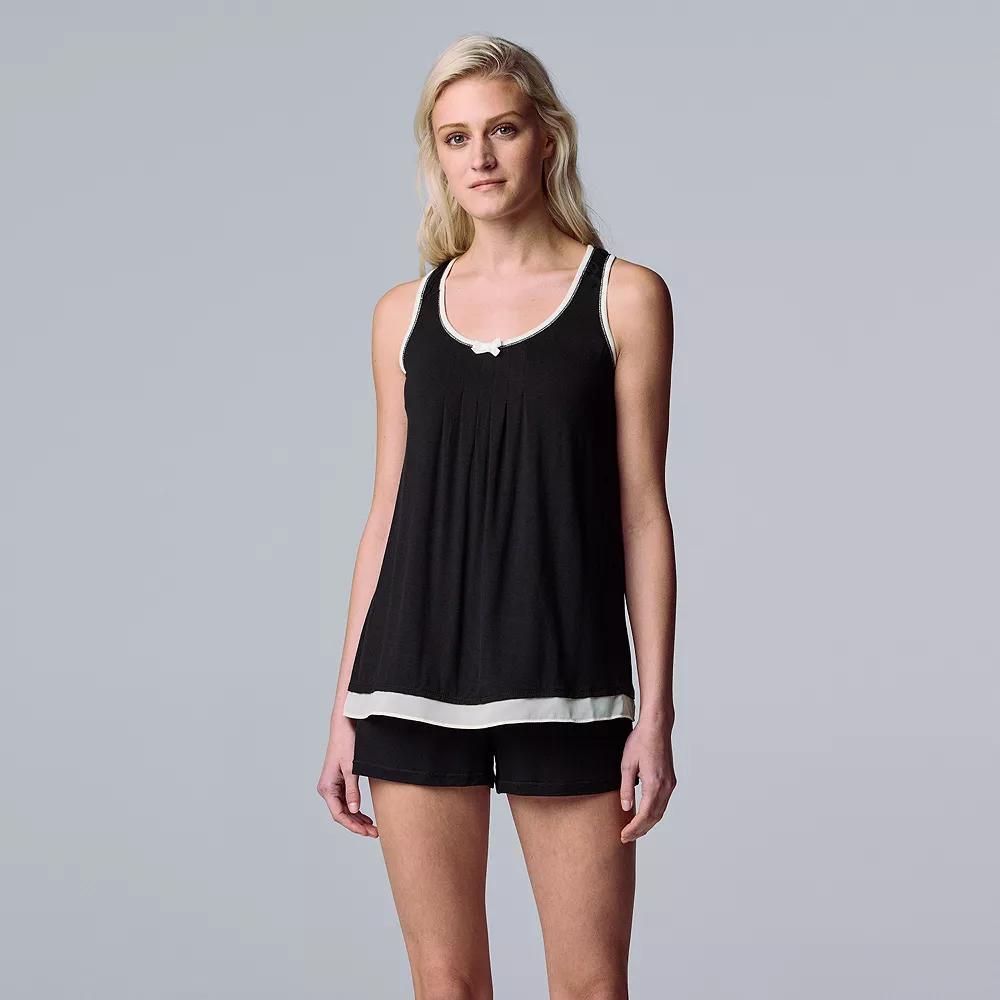 Women's Simply Vera Vera Wang Basic Luxury Tank Top & Boxer Sleep Set, Size: XXL, Black Product Image