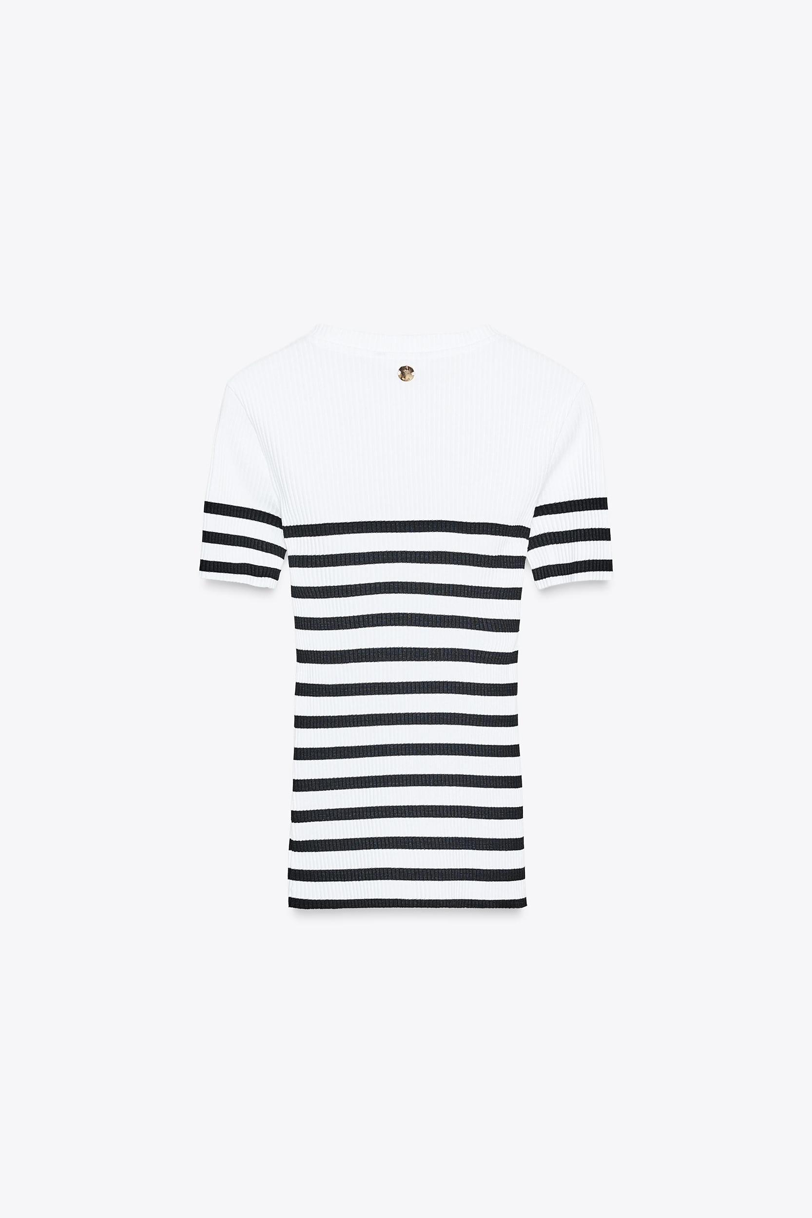 ZARA STRIPED BROOCH T-SHIRT Product Image