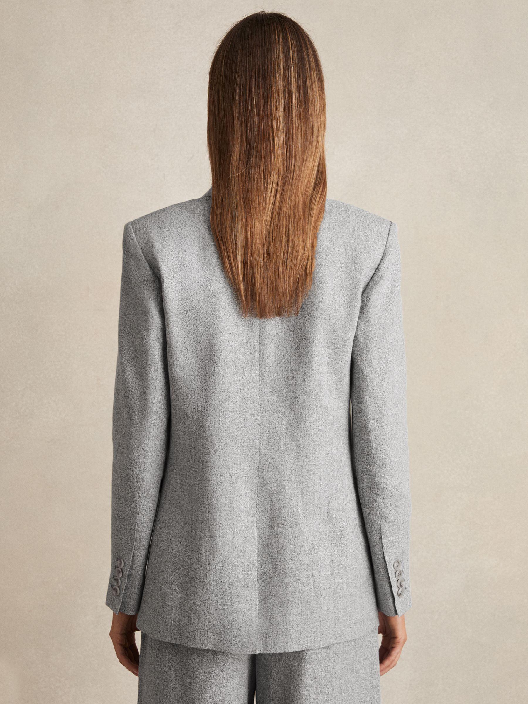Linen-Blend Single-Breasted Blazer in Blue Product Image