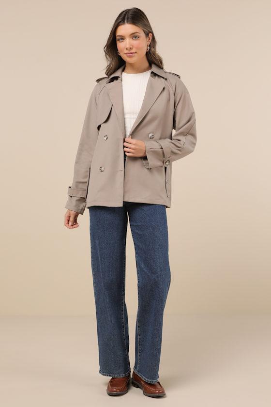 Trencherous Khaki Short Cropped Trench Coat Product Image