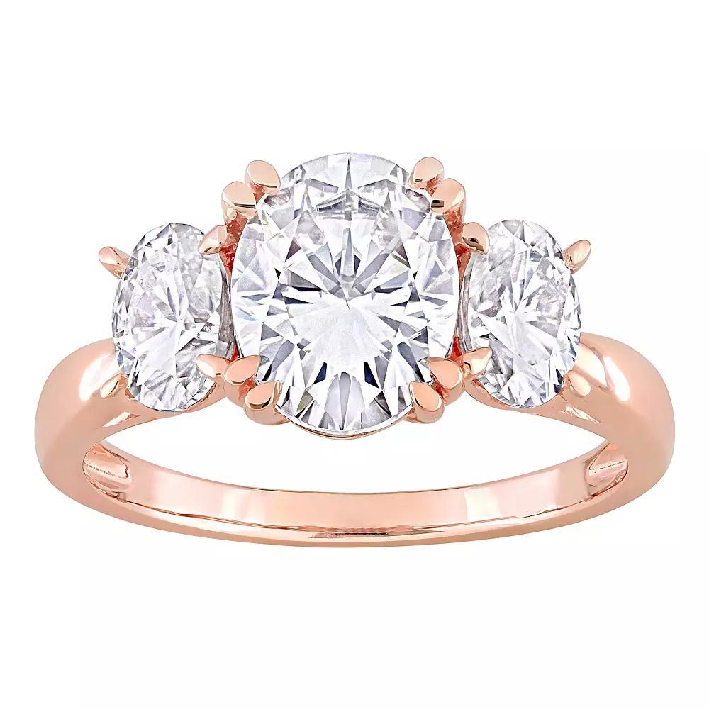 Stella Grace 10k Rose Gold Oval Lab-Created Moissanite 3-Stone Engagement Ring, Womens Product Image