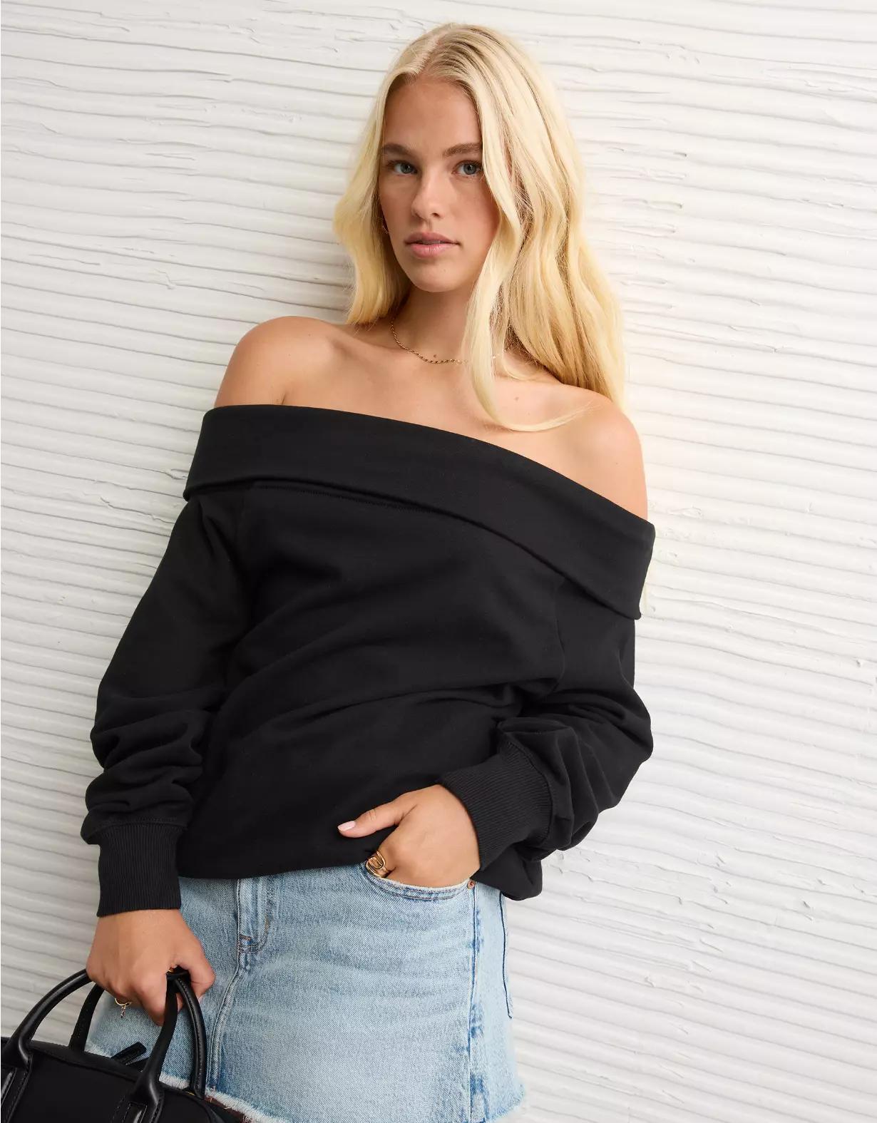 AE Foldover Off-The-Shoulder Sweatshirt Product Image