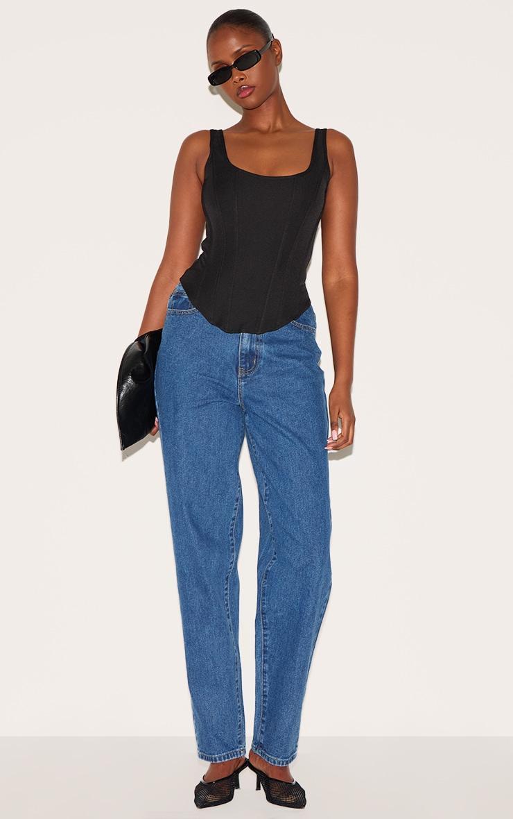 Black Boned Dip Hem Longline Corset Product Image