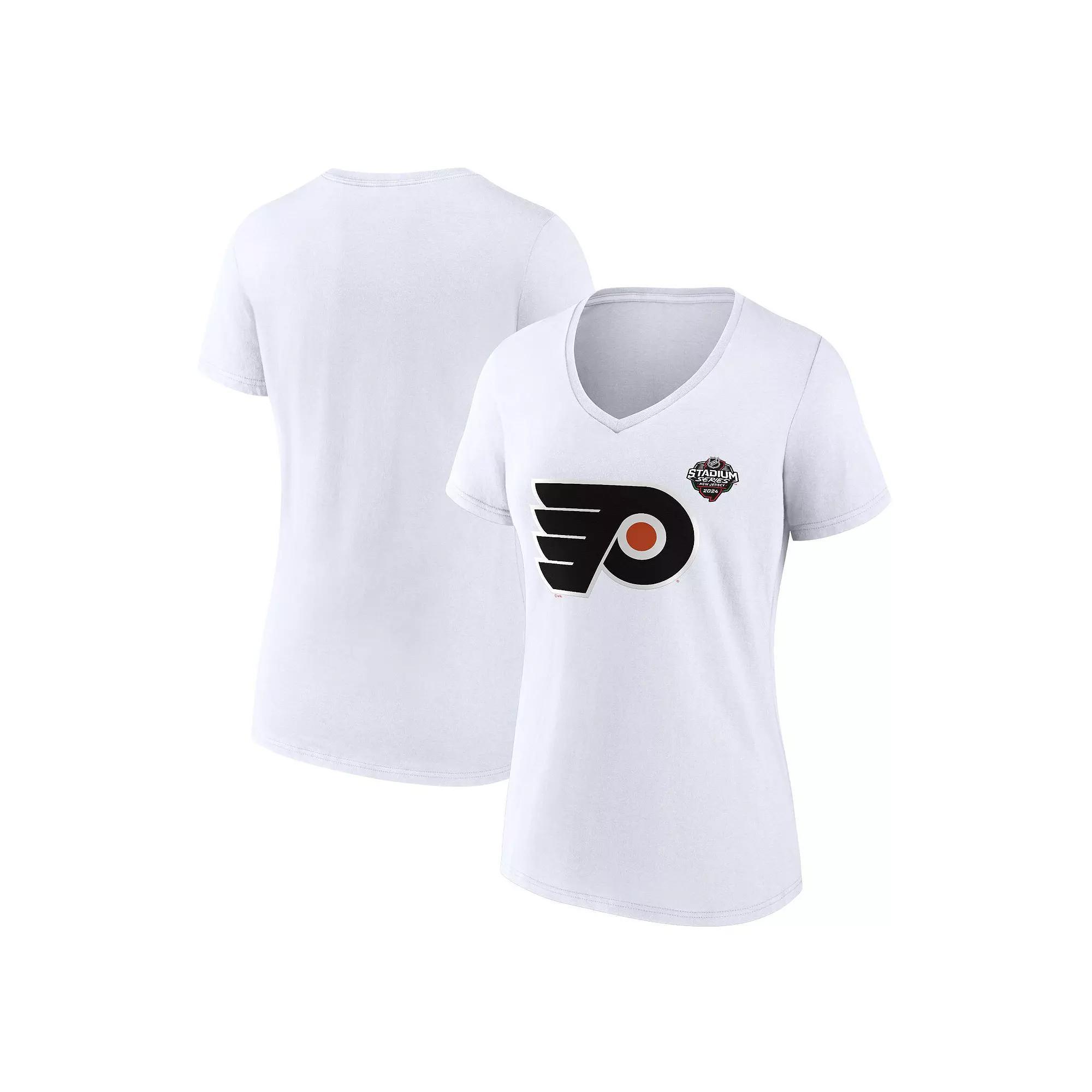 Women's Fanatics  White Philadelphia Flyers 2024 NHL Stadium Series Logo V-Neck T-shirt, Size: Small, Fly White Product Image