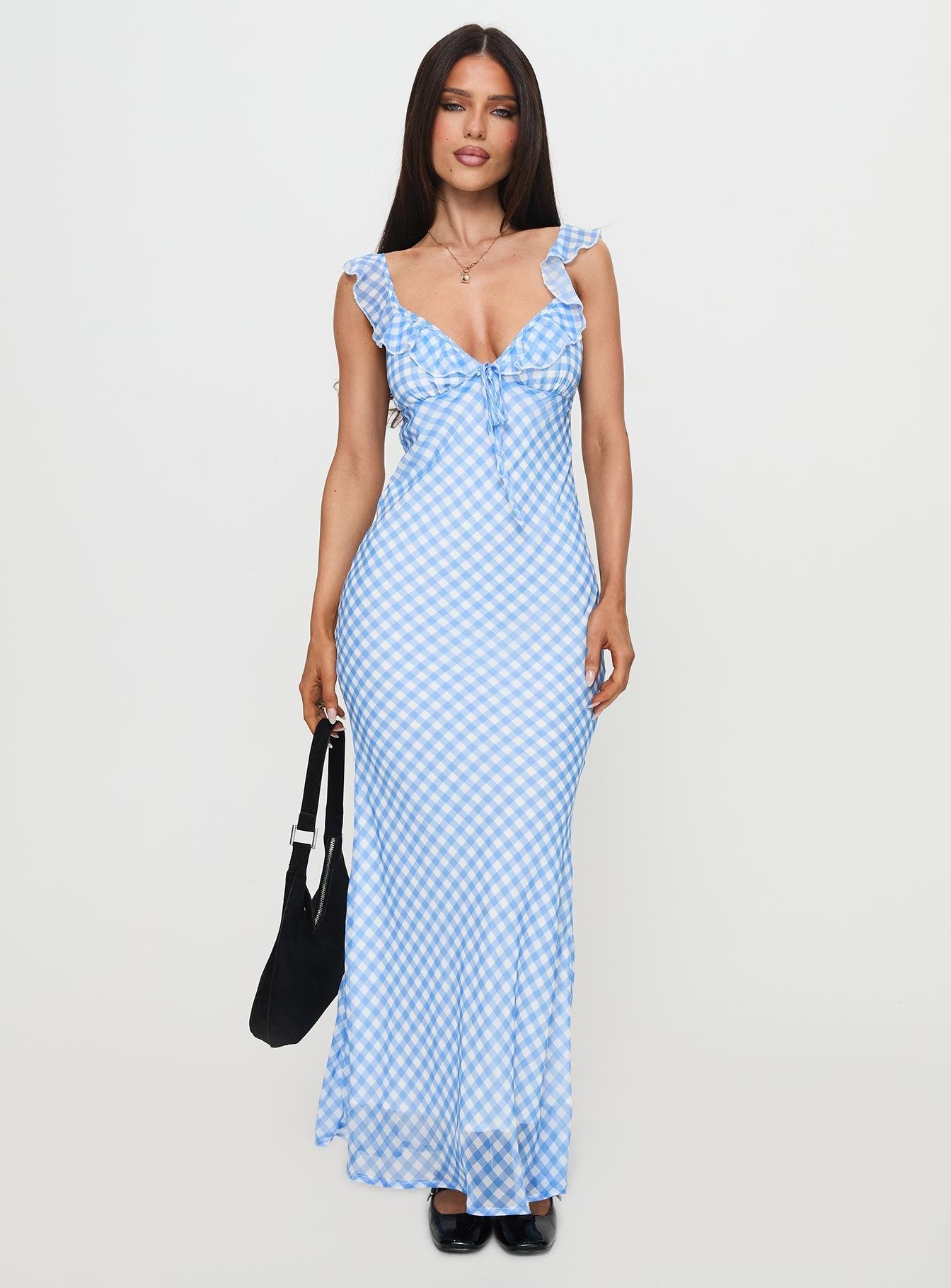 Brigette Maxi Dress Blue Gingham Product Image